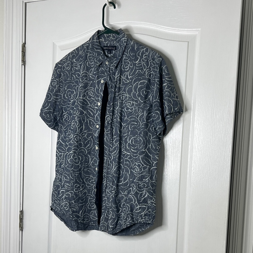 J. Crew Navy Blue Floral Outline Short-Sleeve Button-Down Shirt